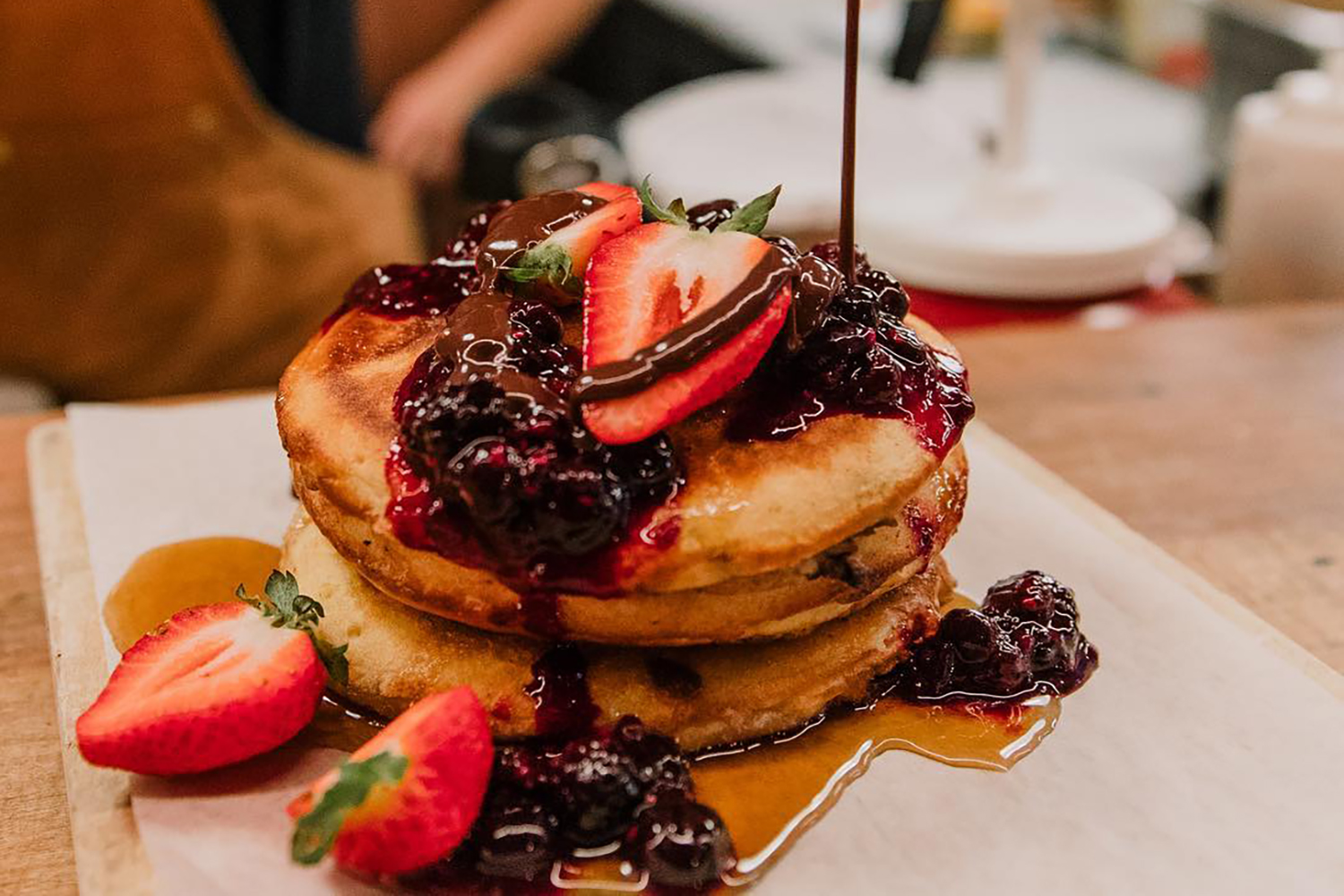 chocolate syrup pancakes