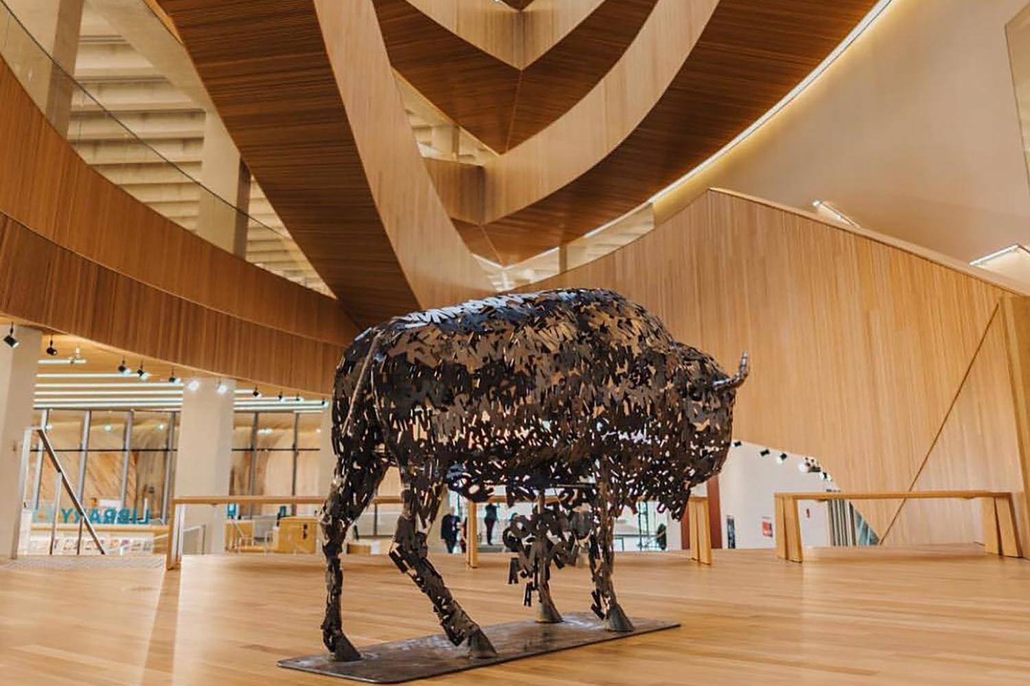 bull statue calgary central library
