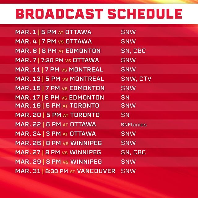 calgary flames broadcast schedule tv