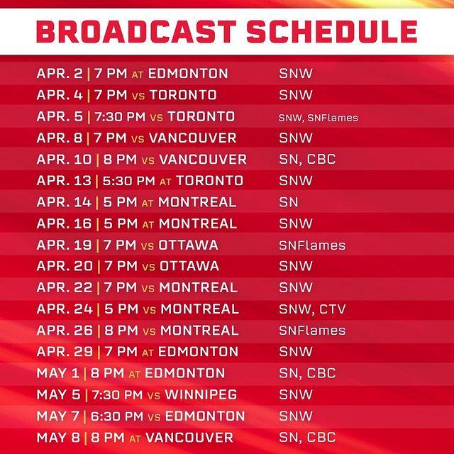 nhl flames broadcast schedule tv